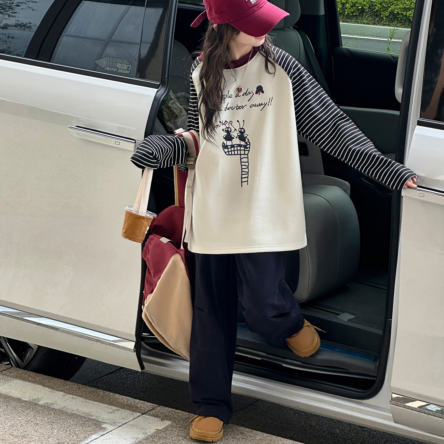 女童加绒秋冬款韩版洋气条纹卫衣