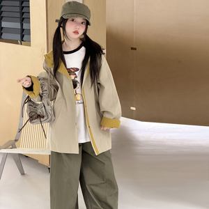 女童韩版连帽中长款风衣秋季外套