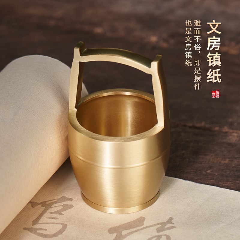 一桶金铜摆件客厅聚宝盆存钱罐全铜小水桶家居玄关中式装饰品摆设