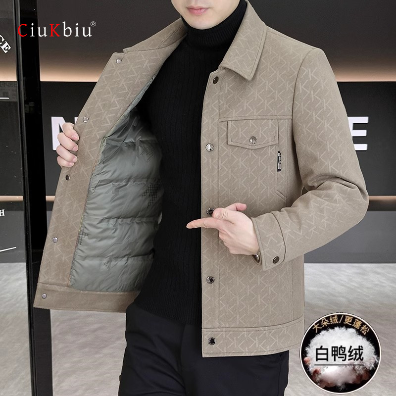 高端休闲羽绒服男士2025新款春秋冬青年翻领短款夹克外套男装上衣
