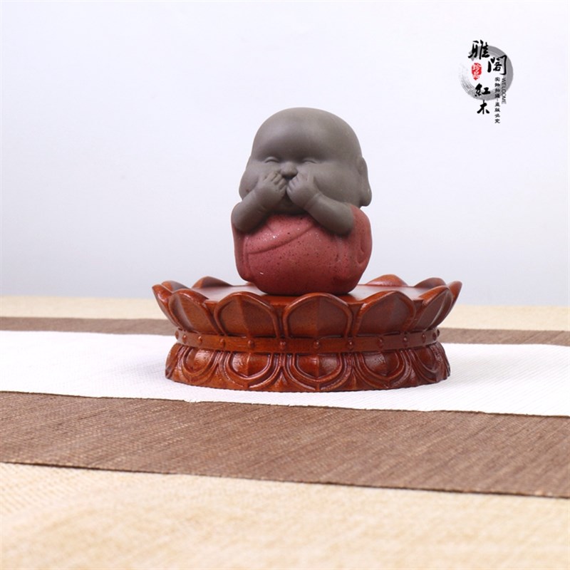 实木佛像观音财神莲花底座小和尚摆件茶宠木垫玉佛木托木制垫花梨