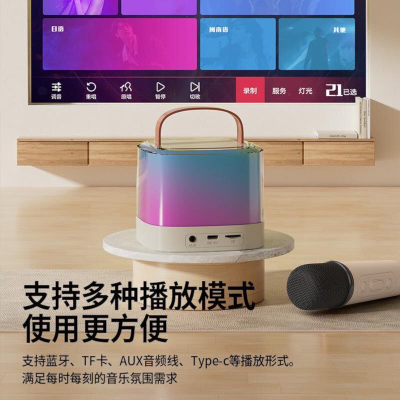 QCY蓝牙音箱家用无线k歌音响话筒麦克风一体唱歌小型家庭户外低音