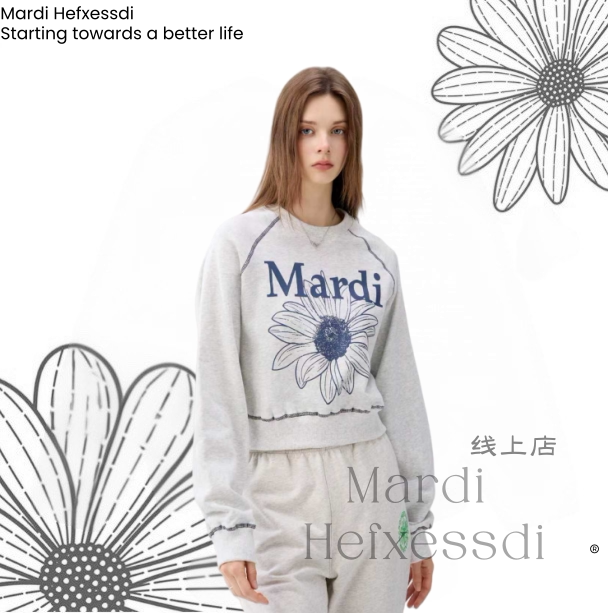Mardi薄短版棉休闲明线印花卫衣图片