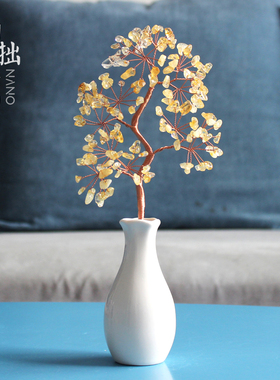 招财天然水晶树迎客松玄关电视柜酒柜家居装饰摆件办公室客厅礼物