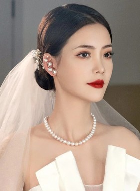 新娘项链韩式新款甜美珍珠颈链耳钉超仙圆珠锁骨链婚纱礼服配饰品