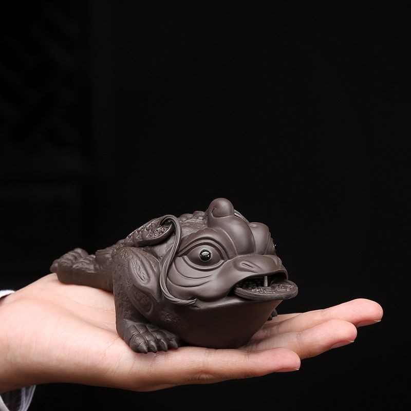 金蟾茶宠紫砂可养精品摆件茶具茶玩茶桌纯蟾蜍精手工品招财茶道