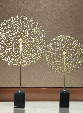 关轻奢树叶麋鹿金属摆件饰厅玄现书柜电视柜开业装客品