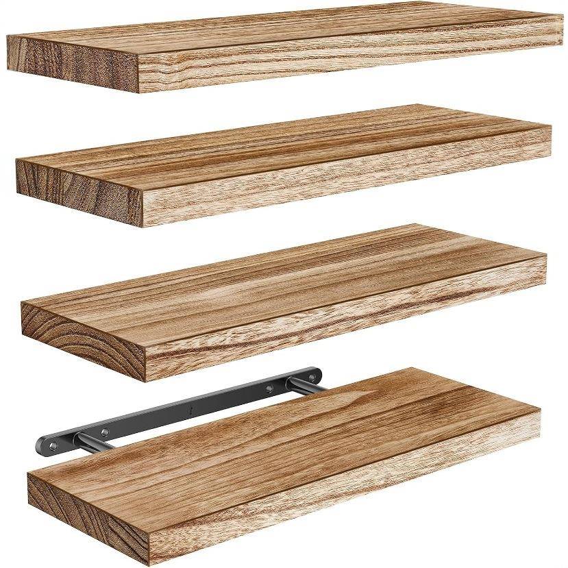 现货木质浮动搁板桐木碳化壁挂架子客厅卧室悬浮置物架