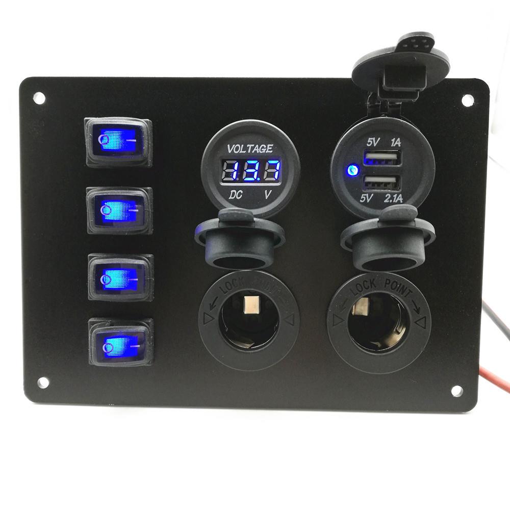 2019新款外贸车船通用防水开关面板4位带电源母座USB车充