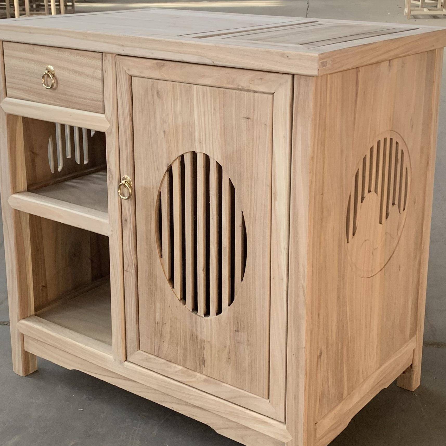 r^北榆木新中式茶水柜餐边柜简约储物柜办公室茶台置物柜白坯实木