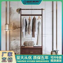 新中式乌金木实木衣帽架落地款带抽屉一体储物卧室客厅家用挂衣架