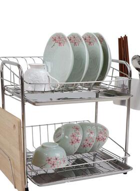 家用厨房不锈钢厨房置物架双层碗碟架沥水架晾放碗筷收纳架SR288