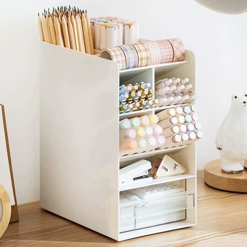 笔筒斜插式收纳盒书架一体学生桌面放笔桶带抽屉收纳,收纳整理,笔筒,淘宝优惠券,粉丝福利购,淘宝优惠卷