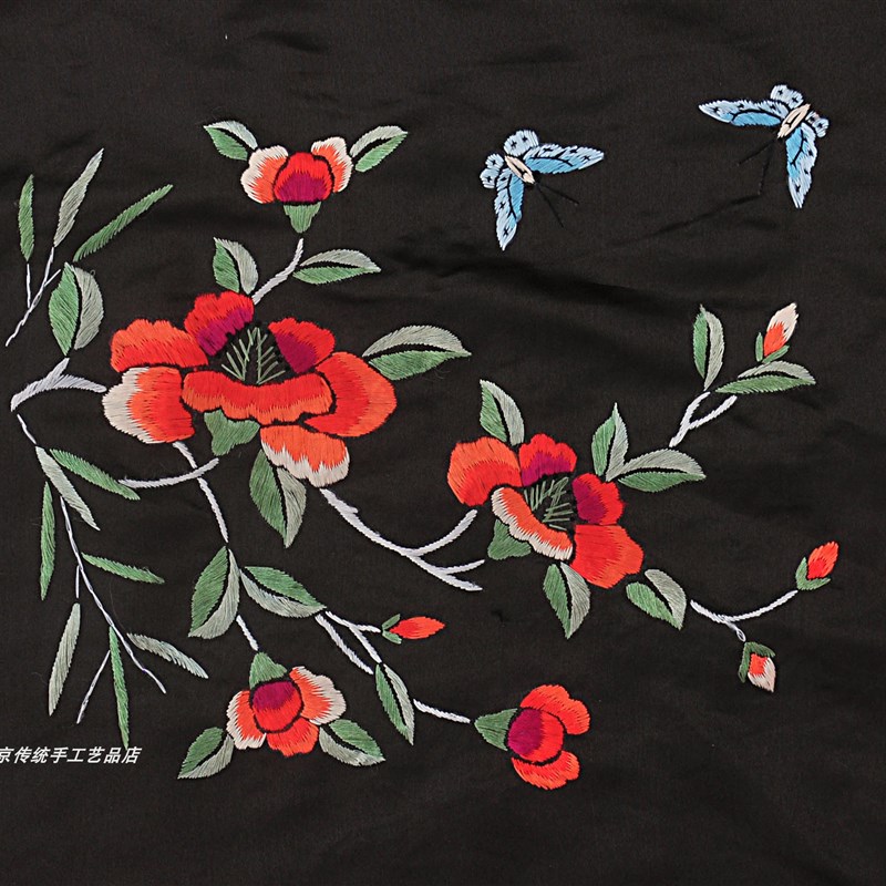 花鸟手绣布民族风手工绣品老绣片京绣手工刺绣中国风绣花补花