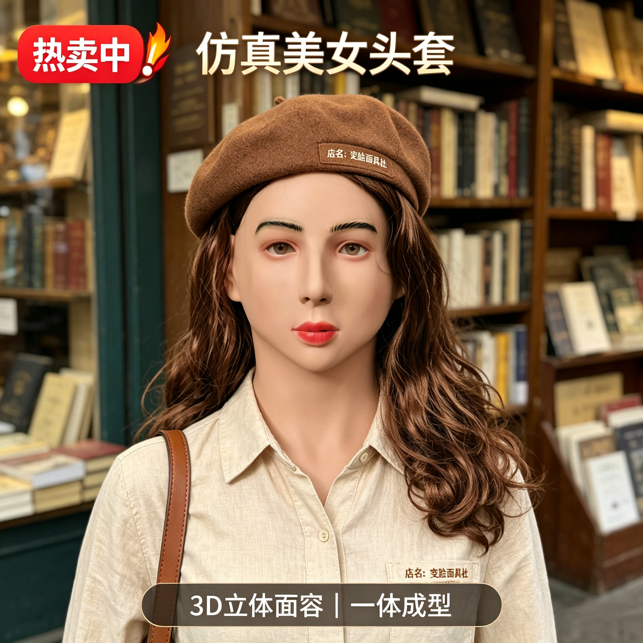 3d全脸仿真头套女可戴假发假人头套全包式变装面具直播网红爆款