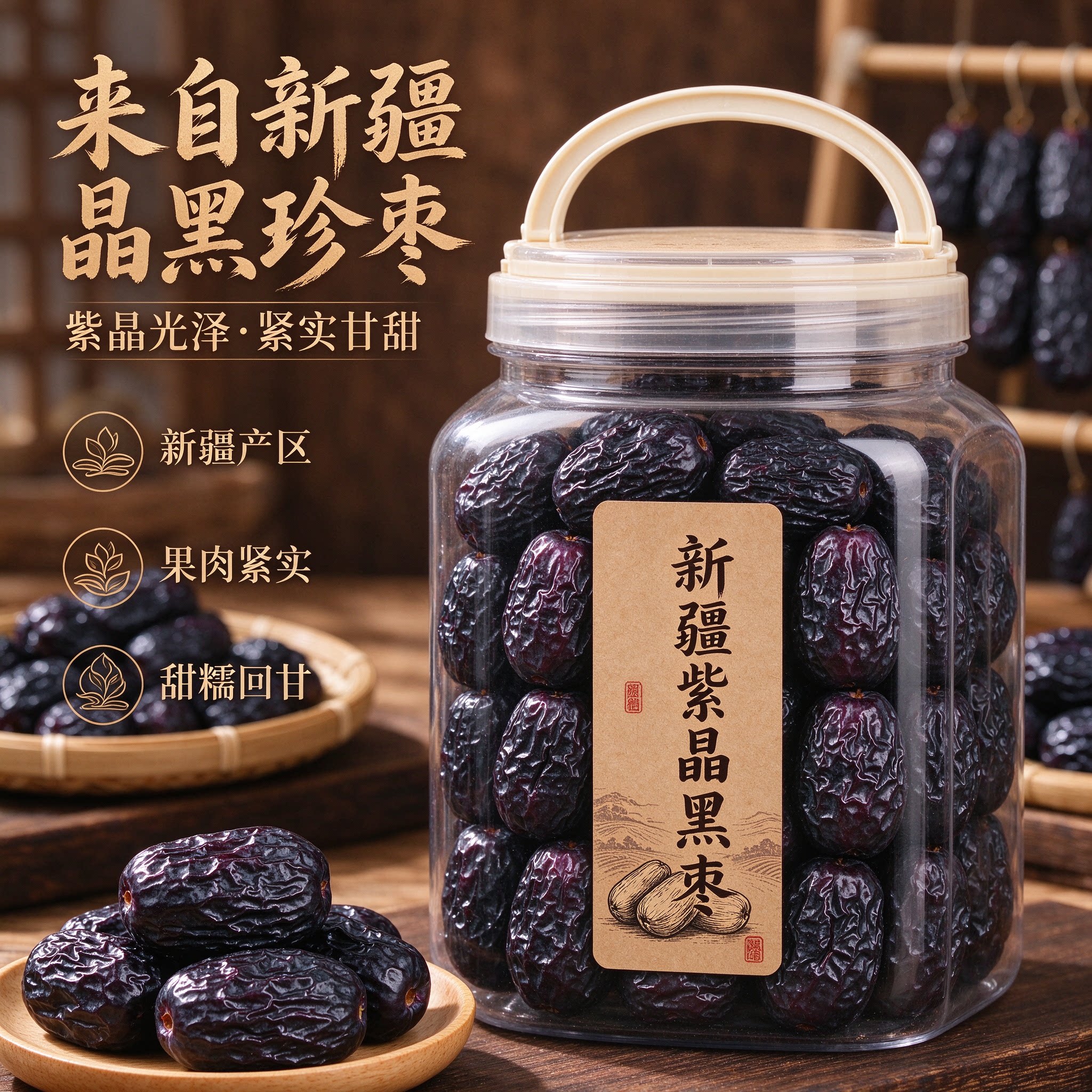 正宗新疆野生特级紫晶黑枣即食