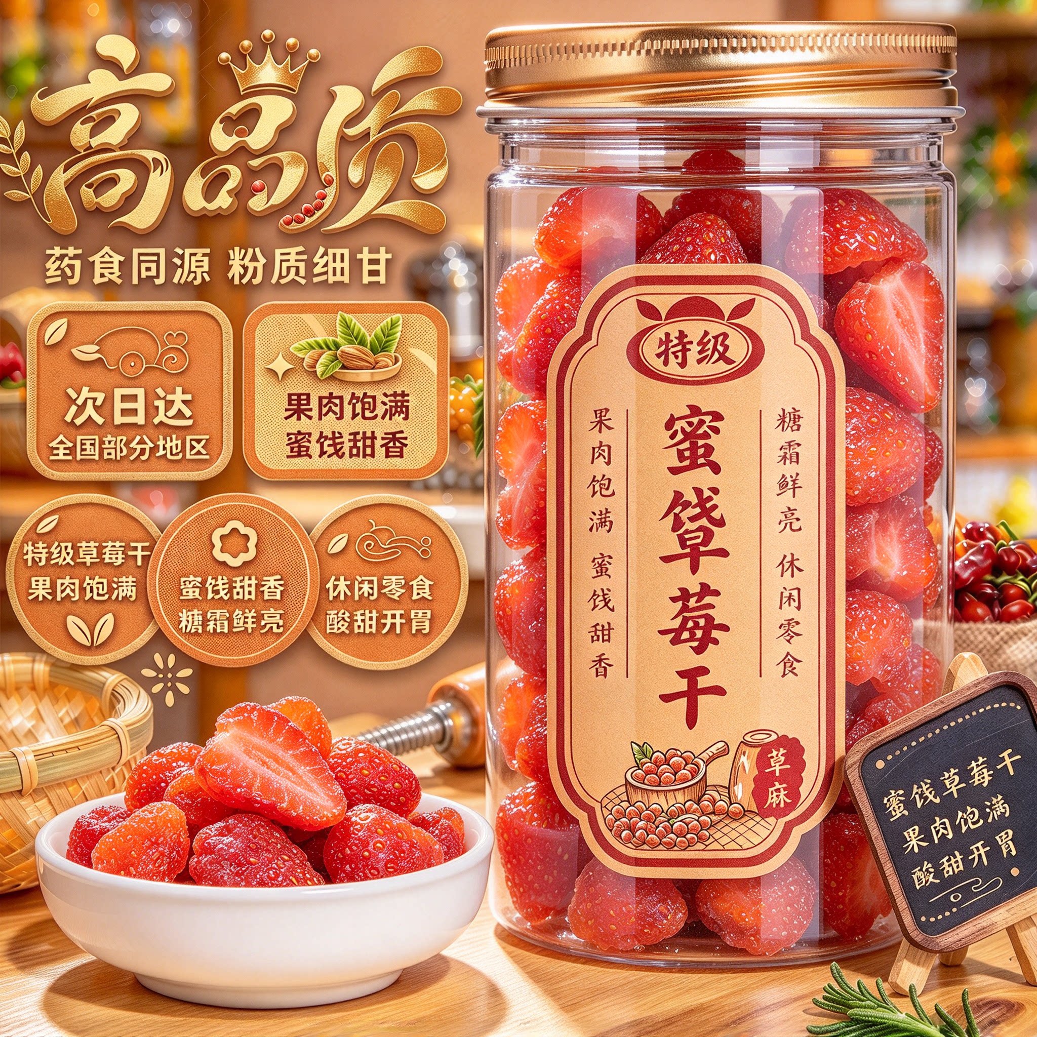 新货草莓干蜜饯果脯烘焙零食