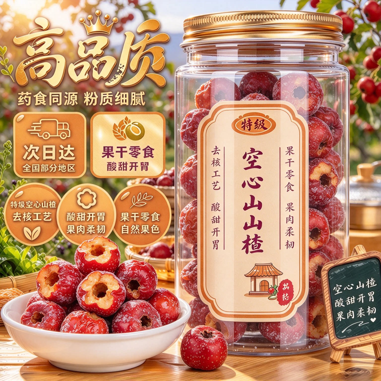 空心无核无籽无糖无添加山楂干