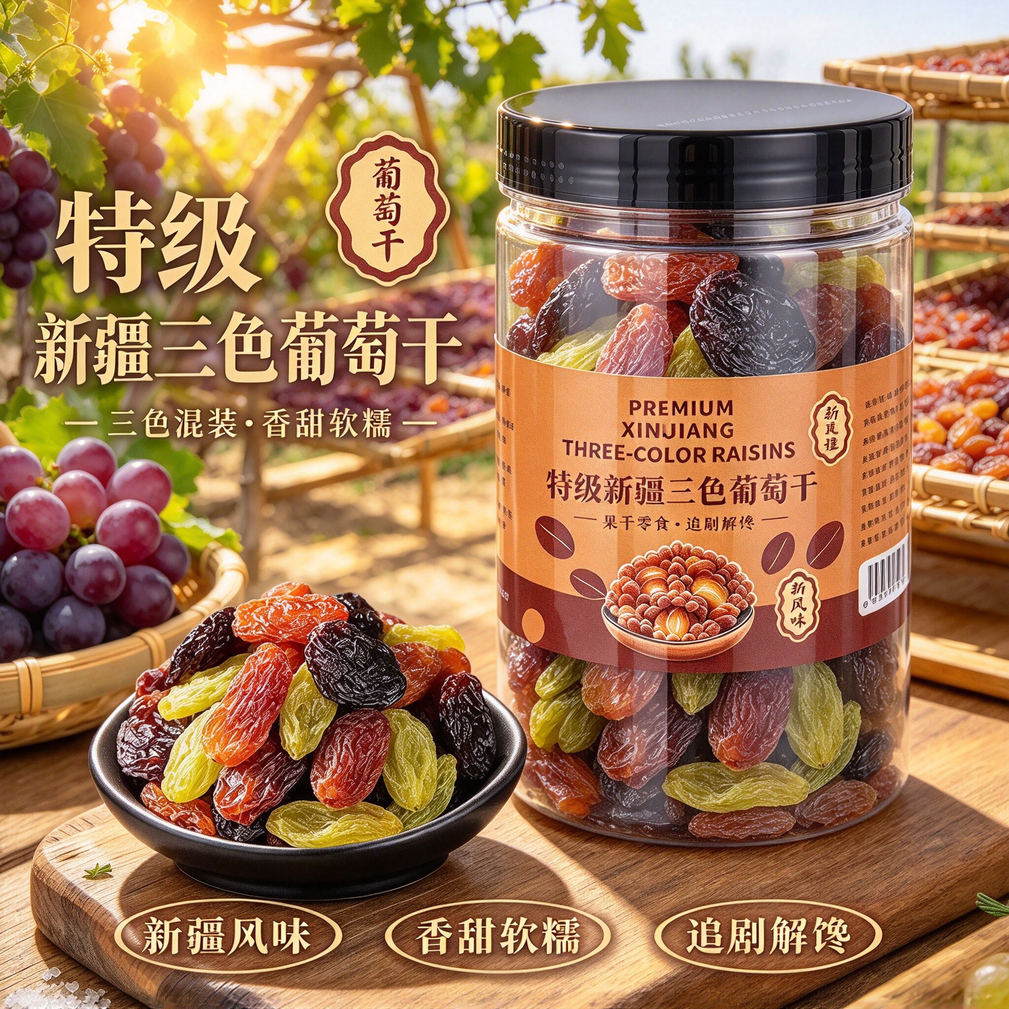新疆吐鲁番三色超大葡萄干免洗
