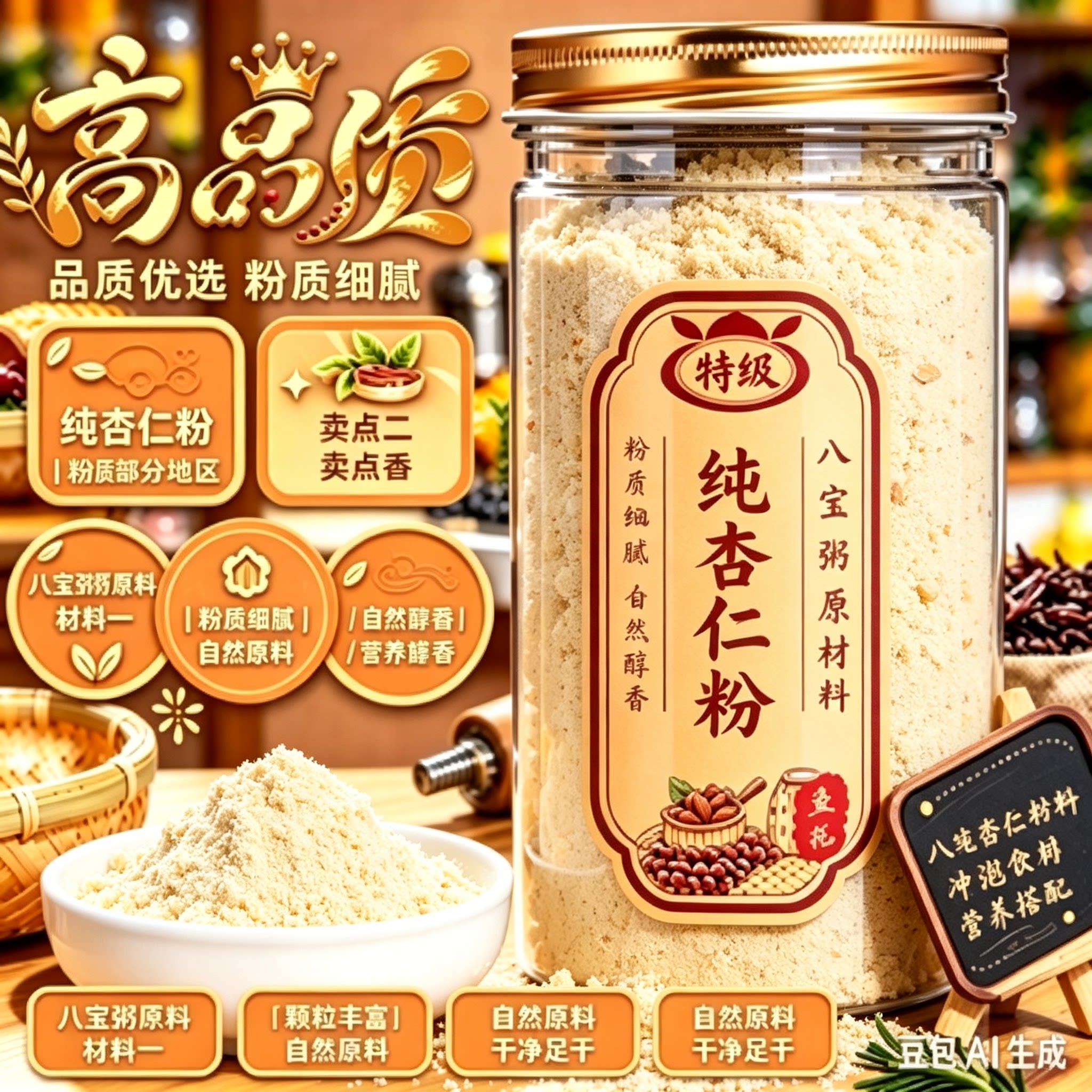 新疆无添加原味熟南杏仁粉