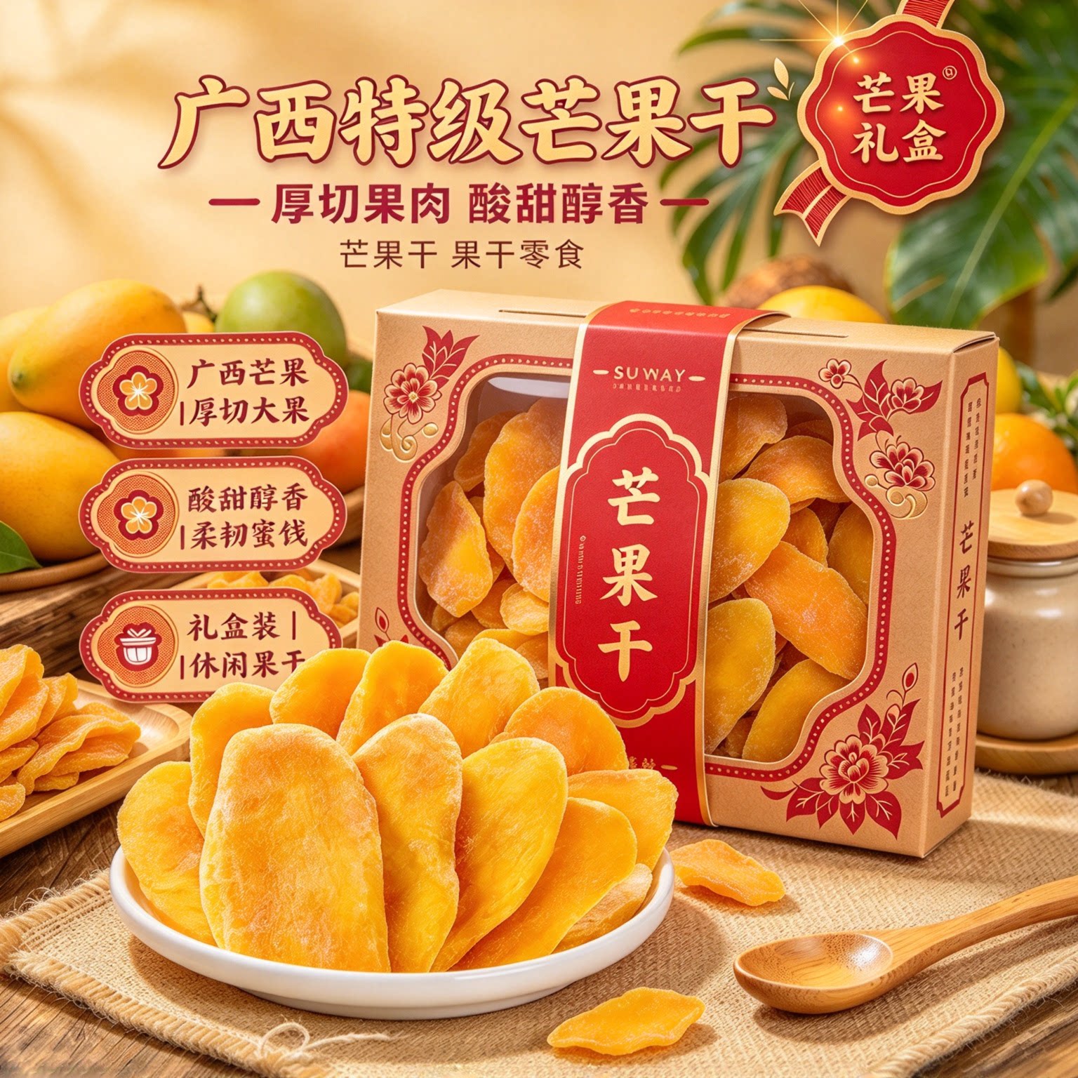 广西特产无糖无添加厚切芒果干