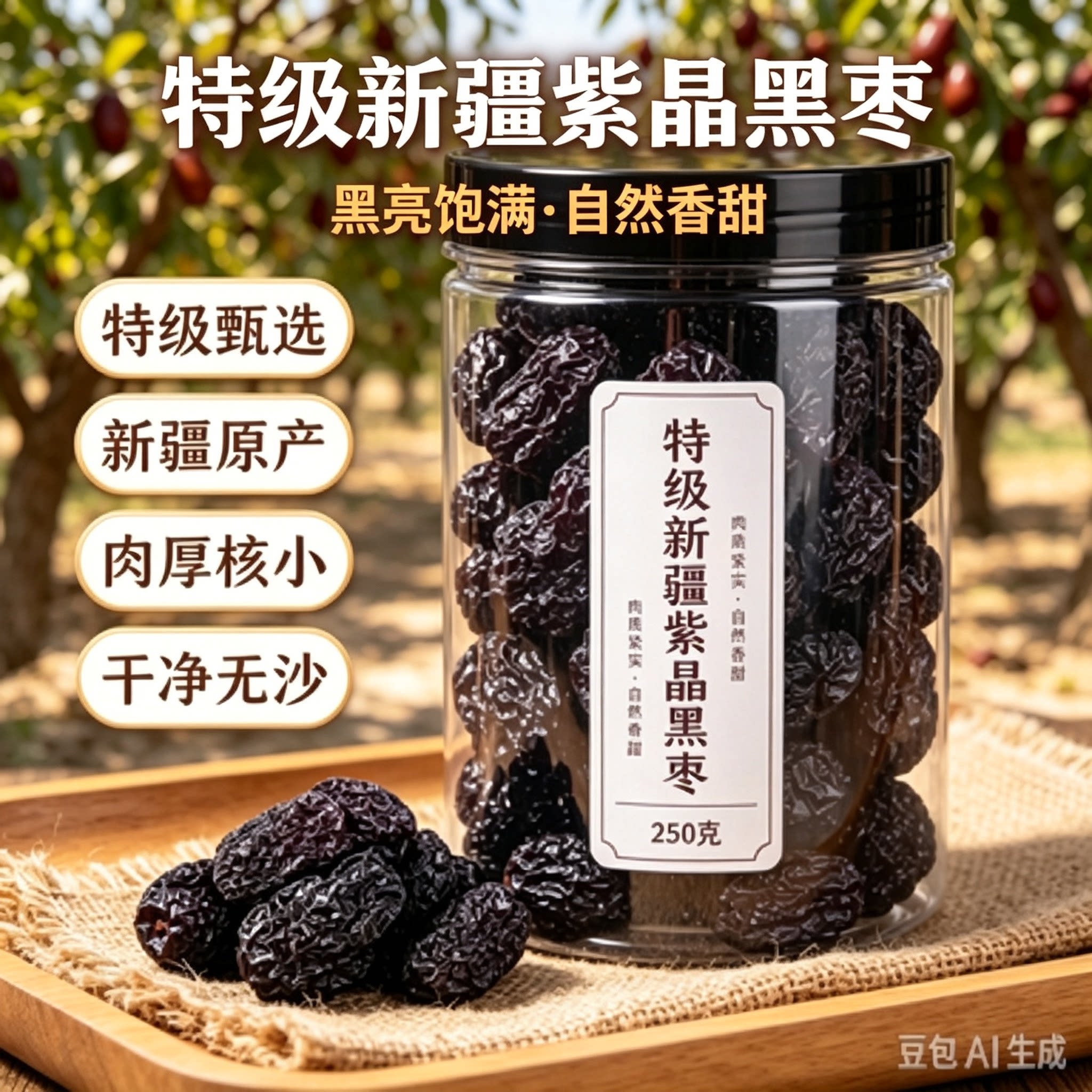 正宗新疆野生特级紫晶黑枣即食