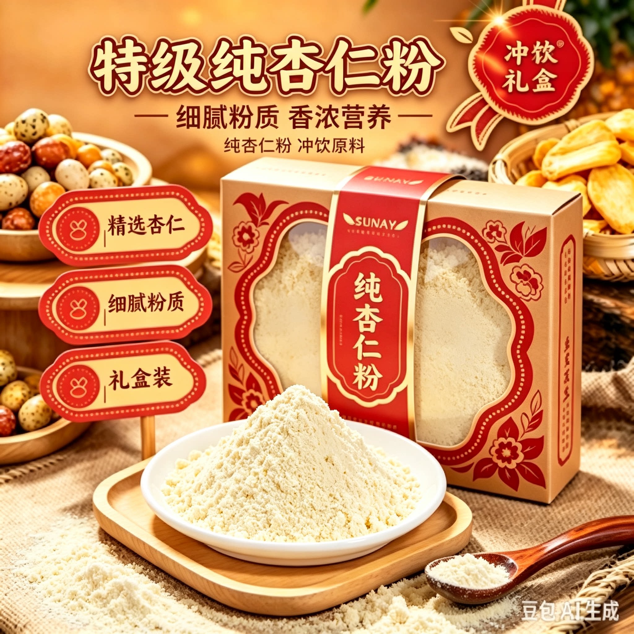 新疆无添加原味熟南杏仁粉