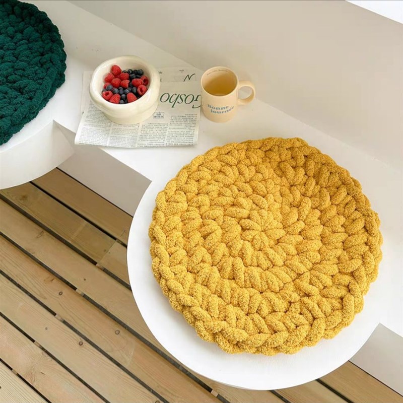 新款纯手工圆形坐垫粗毛线垫子蒲团榻榻米民宿露台毛绒垫拍照