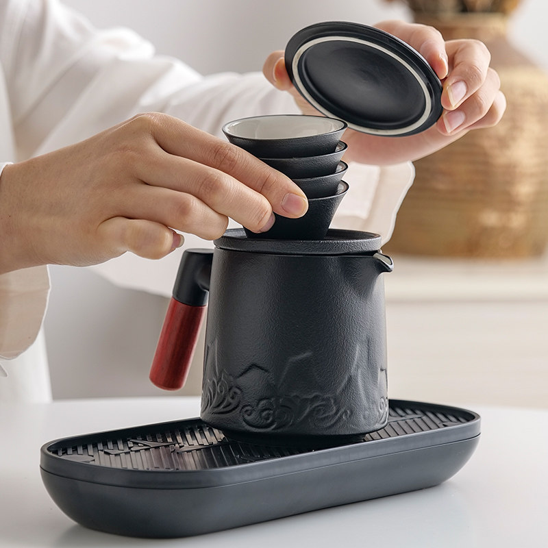 四瓷茶水分离一壶陶杯便外户携露营旅游泡茶喝茶装备套装定制LOGO