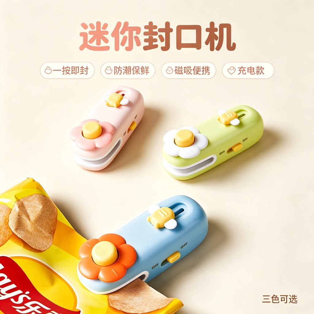 迷你封口机充电款磁吸密封机小型家用手压式袋子封口机零食密封