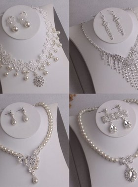 热卖新娘套链结婚饰品简约时尚蕾丝水钻项链耳环婚纱礼服配饰韩式