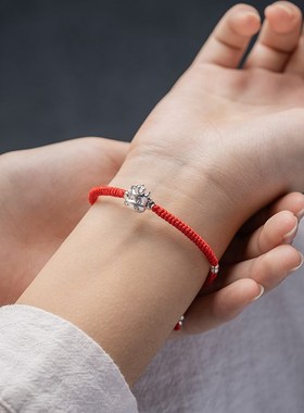 999纯银牛气冲天红绳手链手工手绳男女简约百搭国风别致手作p190