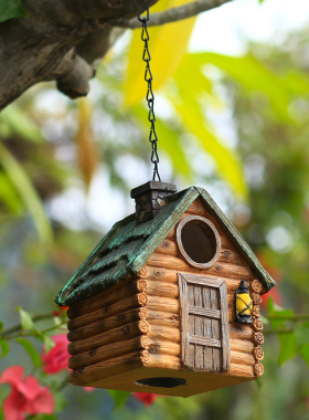 庭院花园布置摆件创意户外小鸟屋房子树挂装饰温馨鸟窝繁殖挂窝