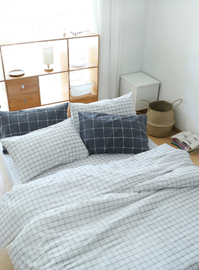 纯棉被套单件白色格子全棉被罩200*230单人学生宿舍1.5米1.8m床上