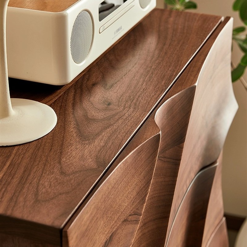 北美黑胡桃木五斗柜北欧简约实木储物柜家用卧室边柜波浪五斗橱柜