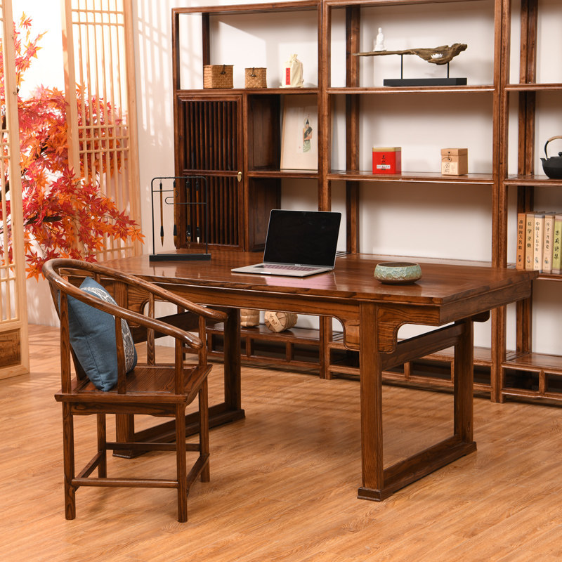 新中式老榆木实木禅意书桌书房画案书法桌绘画国学桌写字台办公桌