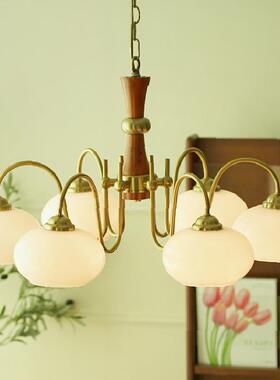 L72024新款中古简约吸顶灯法式奶油风绿色客厅主灯实木复古美式吊