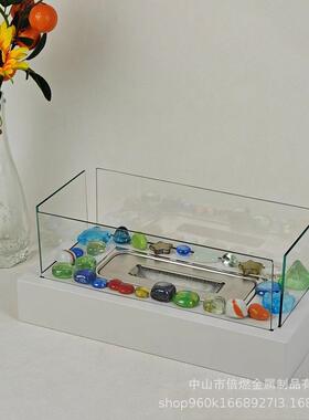 酒精壁炉桌面真火长方形金属便携户外室内火坑火炉彩色玻璃珠