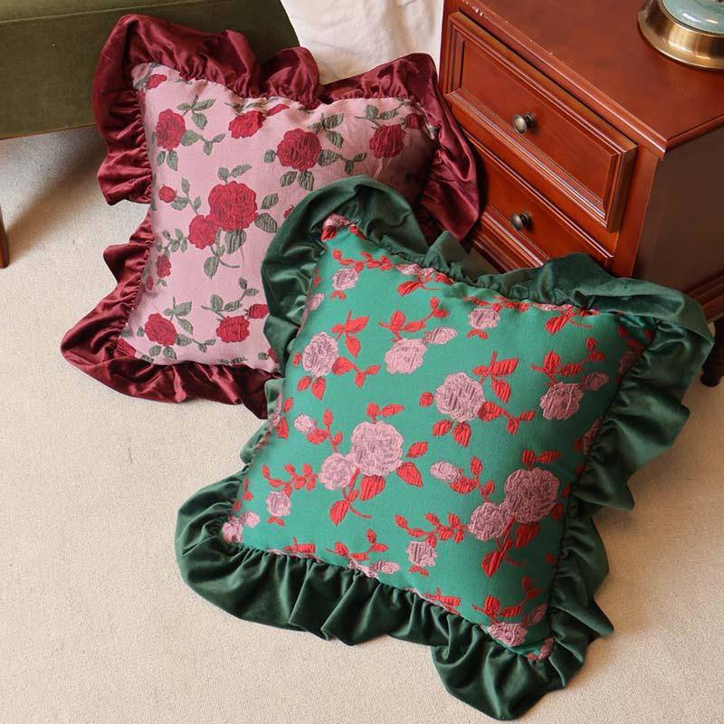 法式复古荷叶边沙发靠垫卧室床头靠枕可拆洗轻奢抱枕高级氛围感