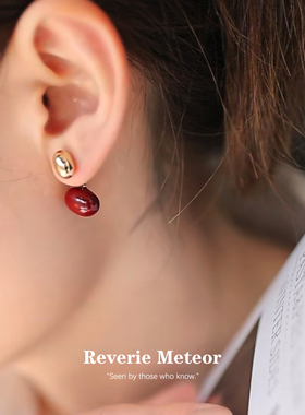 ReverieMeteor红色滴釉耳环女电镀耳钉复古优雅气质百搭耳饰礼物