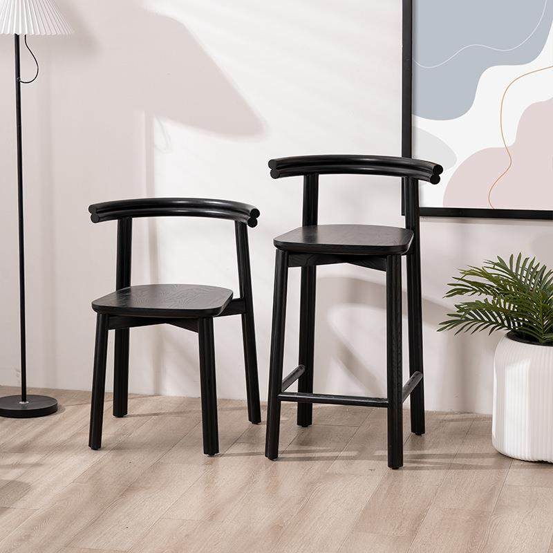 北欧家用实木餐椅意式简约设计师餐厅民宿酒店黑色白蜡木靠背椅子