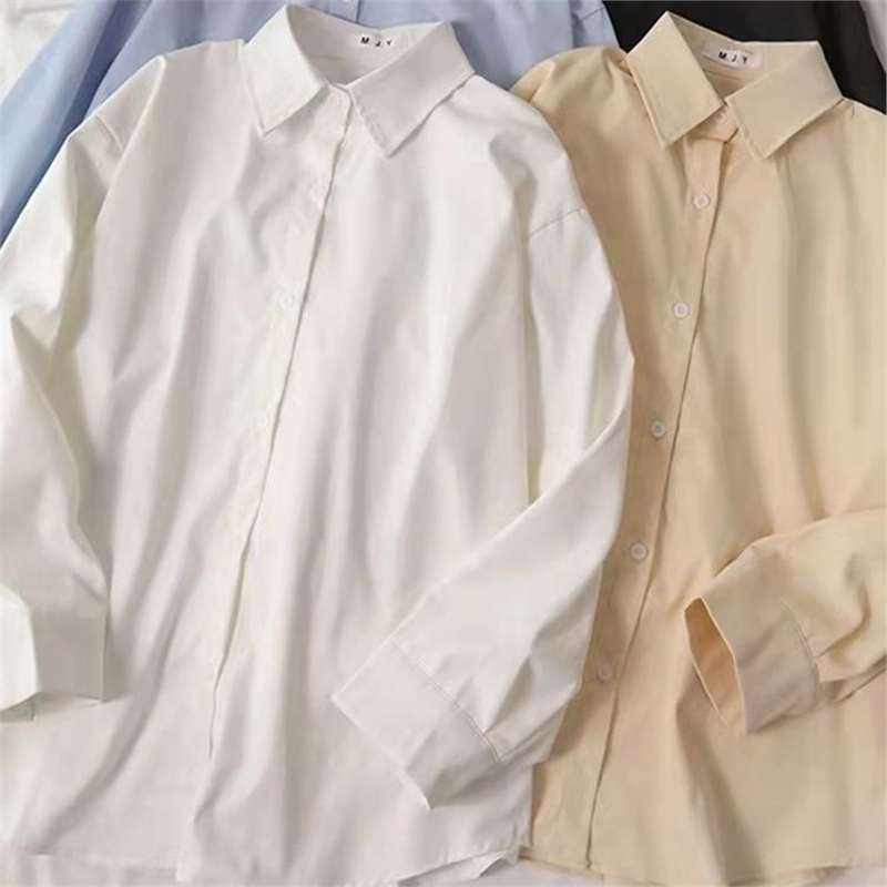 白衬衫女款夏季长袖防晒外套春秋宽松蓝色内搭衬衣叠穿高级感上衣