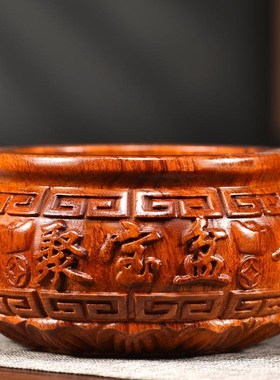 花梨木雕聚宝盆摆件实木质雕刻招财进宝家居客厅办公书架装饰礼品