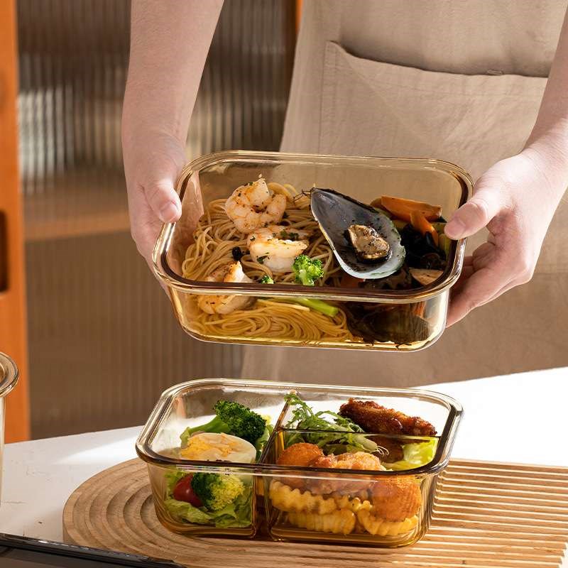 玻璃饭盒可微波炉专用上班族带饭餐盒可加热汤碗密封保鲜水果盒带