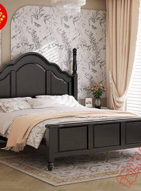 工厂复古美式实木床黑色双人床现代简约主卧大床法式床轻奢婚