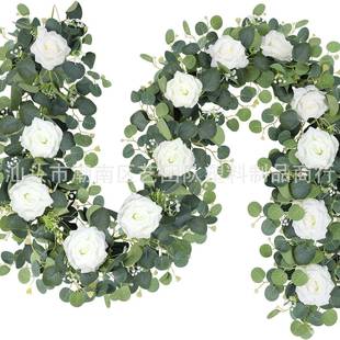 婚礼人造假花仿真桉树叶尤加利玫瑰藤蔓花圈仿真花藤条婚庆