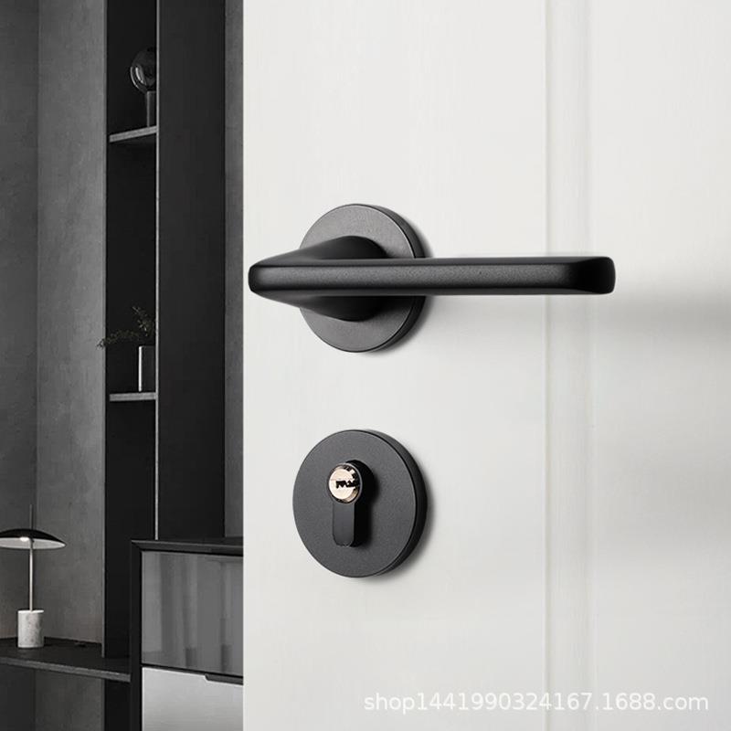 黑色静音室内门把手卧室门锁内门锁静音执手锁分体磁吸木门锁