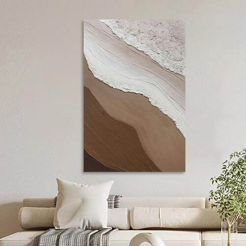 温柔的海中古风客厅无框画手绘玄关装饰画奶油风过道海浪肌理挂画