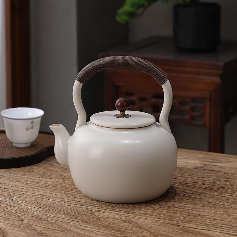 苏打釉手工白泥壶日式陶瓷煮水壶家用提梁煮茶壶电陶炉炭炉烧水壶