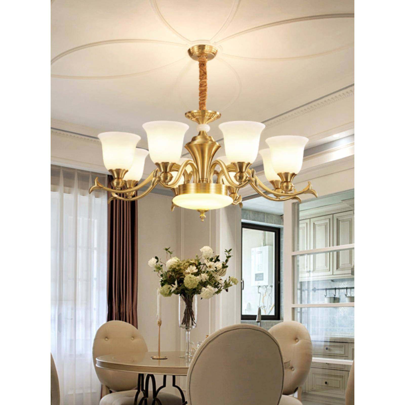 全铜美式吊灯现代简约客厅灯简欧餐厅吊灯卧室灯欧式全铜灯具套餐